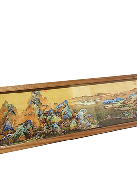 桌摆台铜板画师傅手工雕刻千里江山-家庭挂画办公装饰画柜摆台画