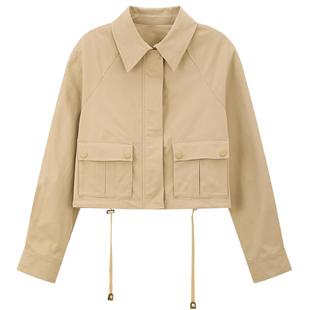 Mind Bridge春季短款工装外套女士韩系复古夹克2026新款翻领上衣