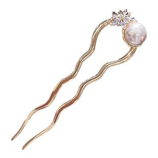 高级感珍珠花朵发簪女古风简约现代盘发簪子旗袍汉服U型发钗插梳