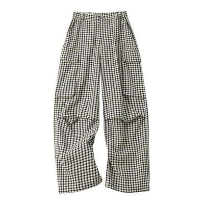 CoosRetro 《千鸟序》经典格纹松紧腰褶皱设计立体大口袋工装裤