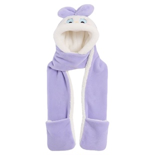 儿童帽子围脖一体秋冬季加绒保暖套装防风护耳女学生可爱卡通围脖