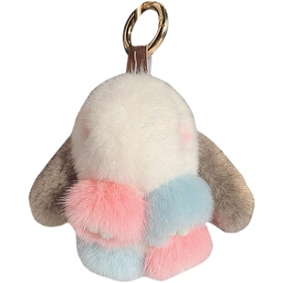 真毛水貂毛皮草小兔子毛绒挂件装死兔公仔垂耳兔包挂件钥匙扣挂饰