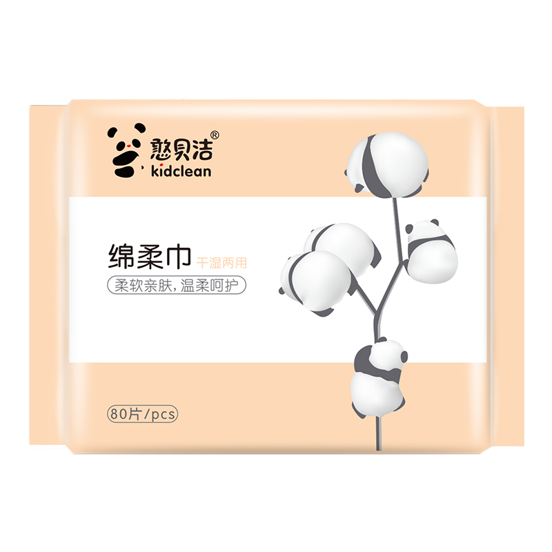 Kid Clean 憨贝洁棉柔巾80抽X4包柔软亲肤干湿两用清洁便利洁320P