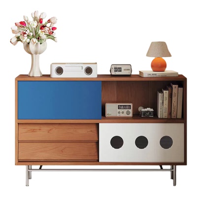 中古实木拼色餐边柜沙发边柜置物柜咖啡机柜法式复古收纳柜储物柜