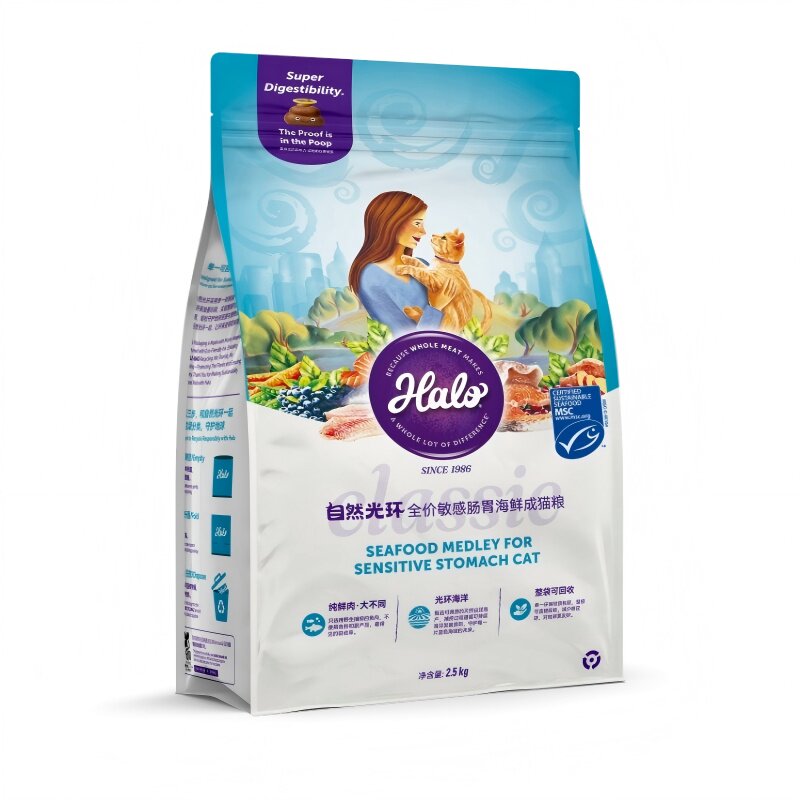 halo自然光环纯鲜肉软便克星敏感肠胃呵护肠道全价成猫粮2.5kg