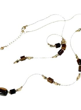 美拉德方块虎眼石毛衣链