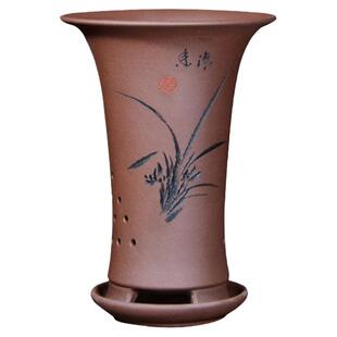 兰花花盆陶瓷透气紫砂小号带托盘春兰吊兰建兰蓝兰草兰花专用花盆