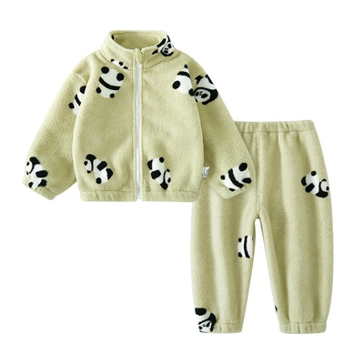 宝宝睡衣冬加厚男童珊瑚绒家居服