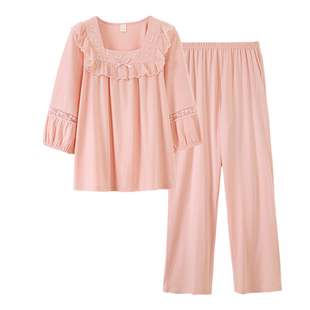 睡衣女款高级感女人味春秋季莫代尔棉套装七分袖可外方领穿家居服