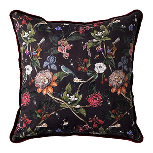 法式中古风抱枕客厅沙发靠垫腰枕家用欧式床头靠背黑色靠枕圆枕套