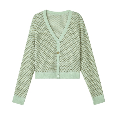 【含马海毛】MSLAN春季薄荷曼波显白绿色开衫外套MFCE2303