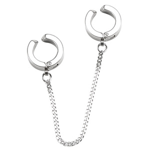 男士双耳洞耳钉一体式ins潮无耳洞高级感钛钢链条不掉色酷耳骨夹