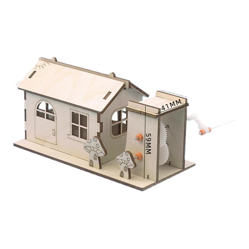 儿童木质手摇发电小屋教具科技小