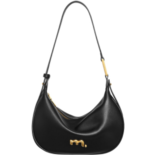 妙迪牛皮轻便hobo腋下包新款高级感黑金月牙饺子包单肩斜挎包包女