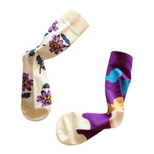 日系原创AB款不对称可爱猫咪女袜个性潮流ins斑马纹纯棉中筒袜子