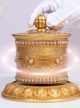 藏族家用指捻转轮桌面手拨经转简静音经纶铜制转金桶禅意藏式摆件