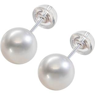 南珠宫淡水珍珠耳钉 珈白丽媲美澳白耳环 精选强光圆白女士E003SD