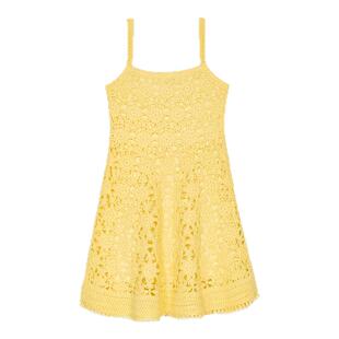 Maje2025春夏女装法式度假风黄色编织镂空收腰短款吊带连衣裙