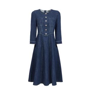 vq区绫致Vero Moda连衣裙2025秋冬新款含棉七分袖收腰明线牛仔裙