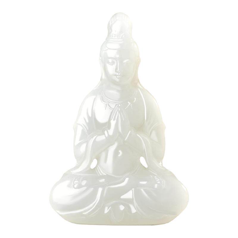 羊脂玉观音吊坠男士款立体镂空