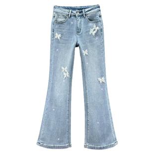 加绒牛仔微喇叭裤女潮2025年冬季新款弹力高腰修身显瘦拖地加长裤