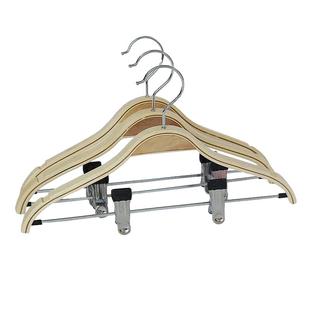 夹板木衣架带夹子一体衣裤架成人实木衣架防滑酒店衣裙套装衣挂