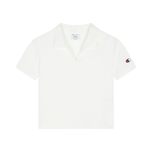 Champion冠军短款T恤女26春季新款纯色修身休闲翻领短袖POLO上衣