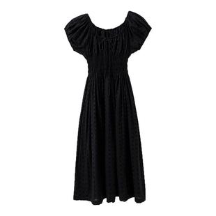 【月光诗集】重工雕孔刺绣 法式圆领打揽收腰马德拉绣花连衣裙