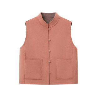 如意连云【珈辰】冬立领双面呢马甲女新中式两面穿玉石珠毛呢背心