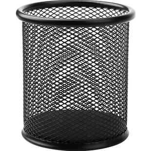 得力笔筒办公室桌面收纳盒圆形金属网格笔插学生儿童女孩男孩画笔铅笔桶大容量简约风格一体多功能办公用品
