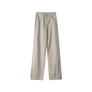 卡其色直筒牛仔裤女秋冬新款胖妹妹mm高腰显瘦阔腿裤梨型身材裤子