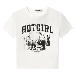 CLIMAX VISION美式复古紧身弹力短款短袖T恤辣妹百搭显瘦打底tee