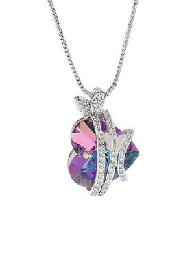 女童甜妹风紫色水晶盒子链锁骨链