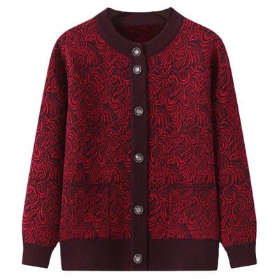 中老年秋冬开衫针织毛衣羊毛衫女