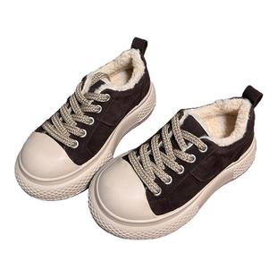 复古真皮丑萌大头休闲板鞋女厚底松糕小个子增高加绒面包鞋乐福鞋