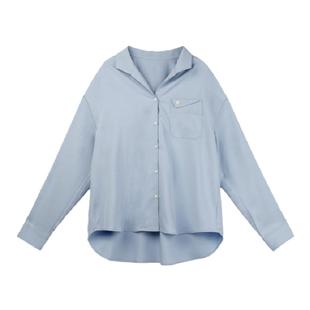 ECRU SOLI 素白已然 春秋 慵懒高端天丝棉麻 浅海蓝 宽松垂感衬衫