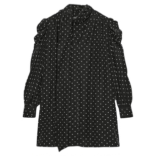 ZA外贸出口女装新品法式波点印花围巾飘带装饰短款连衣裙9261122