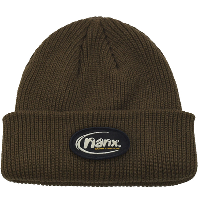 backnow圆标复古棕色冷帽毛线帽