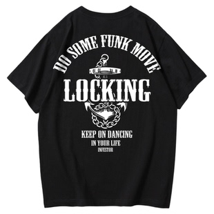 原创街头LOCKING潮牌嘻哈印花潮男女街舞locker纯棉学生情侣短t袖