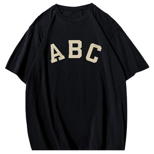 欧美高街FOG复线纯棉短袖t恤男款ins潮牌圆领宽松半袖打底衫上衣