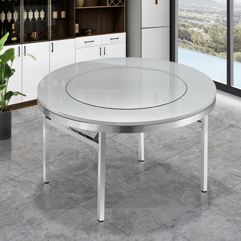 K8全不锈钢内置转盘餐桌饭店防304生锈酒席流动家用户外圆可折叠