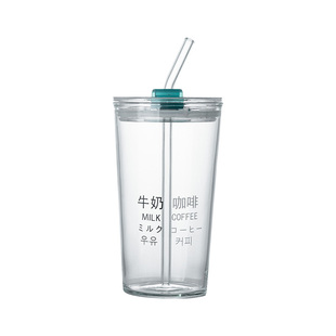 蓝度ins加厚底创意高鹏耐热玻璃杯咖啡杯牛奶杯透明带盖吸管水杯