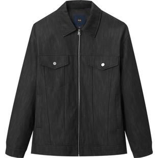 HLA/海澜之家翻领PU皮夹克25秋季新款经典休闲美式工装皮衣外套男