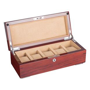 夭桃（饰品）钢琴烤漆花梨木实木质手表盒五表位机械表收纳盒带锁