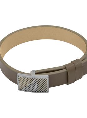 阿玛尼男士皮革腕带钢质鹰标手链