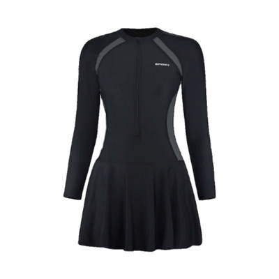 连体裙式平角长袖运动游泳衣