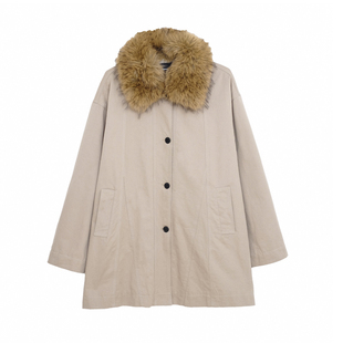 荒荒家 毛里风衣外套2025秋冬新款气质休闲卡其色毛领保暖夹克女