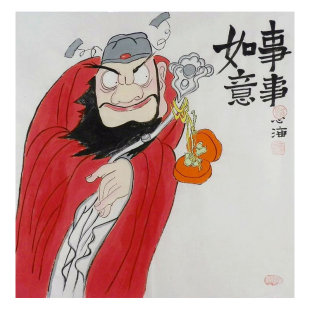 朱砂钟馗画像装饰画客厅办公室手绘国画人物三尺斗方心海画居士gg