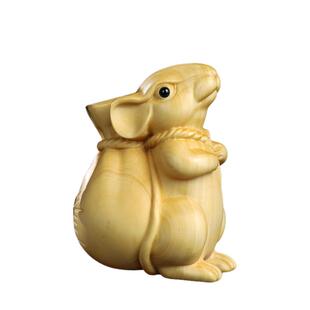 黄杨木雕木质雕刻老鼠手把件随身盘玩生肖鼠汽车钥匙扣挂件