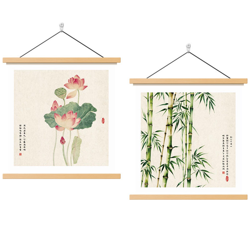 新中式荷花竹子玄关挂画